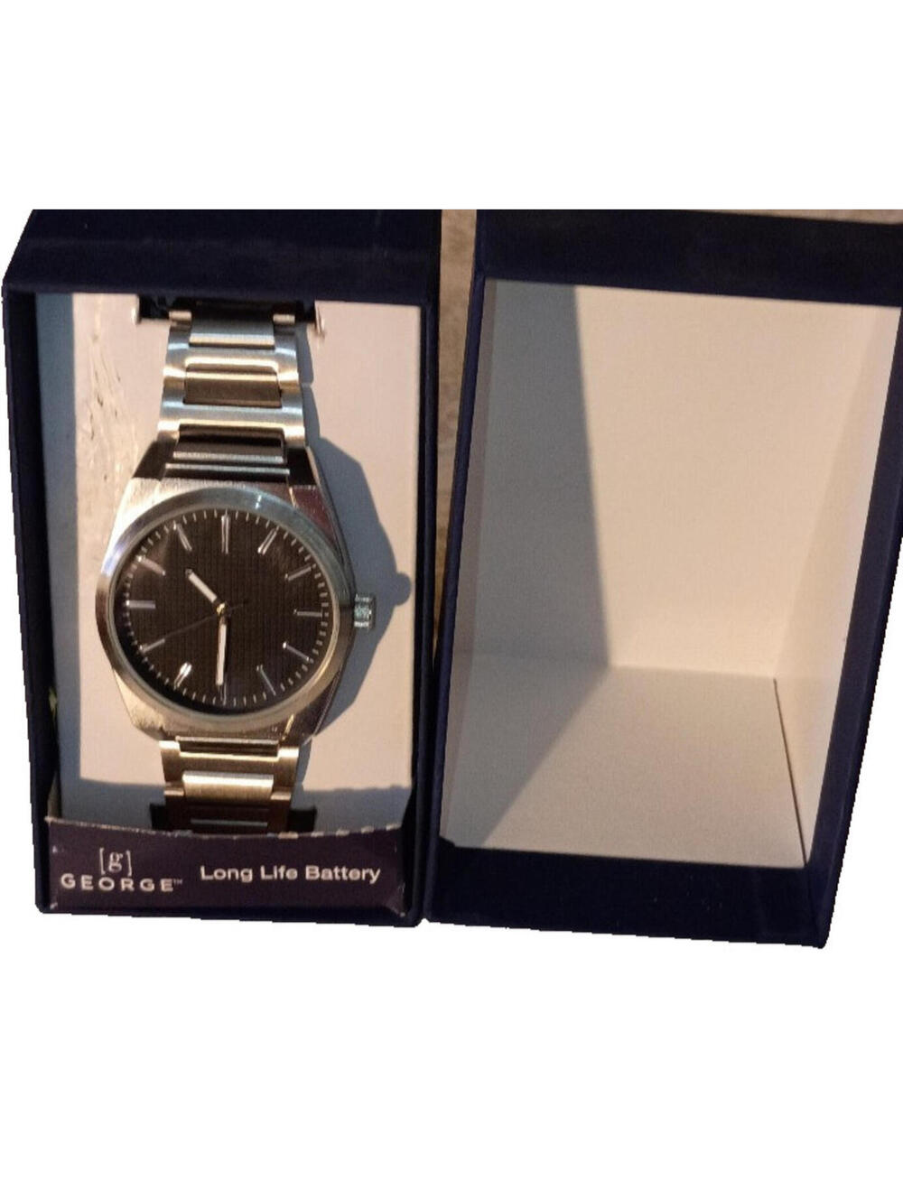 NIB George Expansion Band Silver Wrist Watch Mens New in Box 12 Hour Time Shown